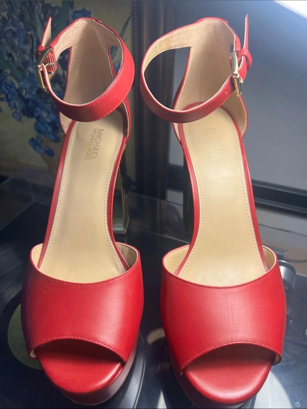 MICHAEL KORS Red Platform Ankle-Strap Sandals